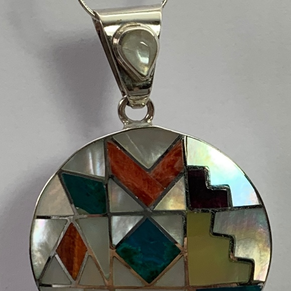 950 Silver and natural stones pendant - Handmade - Picture 4 of 4